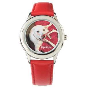 Cute Puppy Dog Smiling Photo Red Name Watch