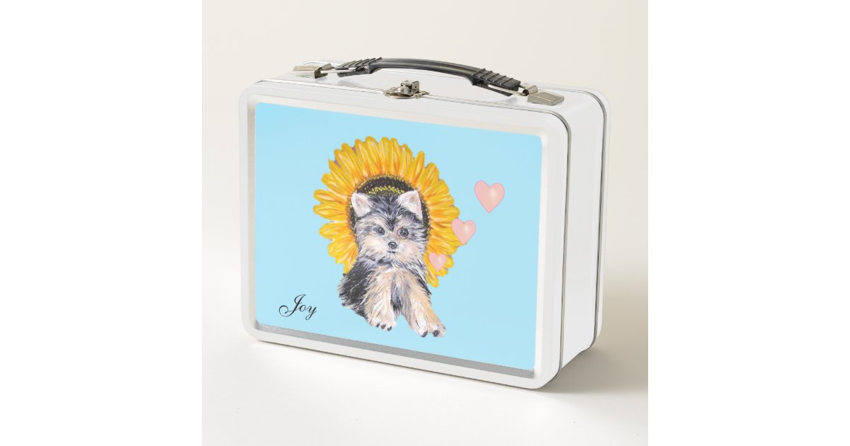 Cute Puppy Dog Sunflower And Hearts On Light Blue Metal Lunch Box Zazzle cute-puppy-dog-sunflower-and-hearts-on-light-blue-metal-lunch-box-zazzle