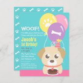 Cute Puppy Dog Themed Kids Birthday Party Invitation (Front/Back)