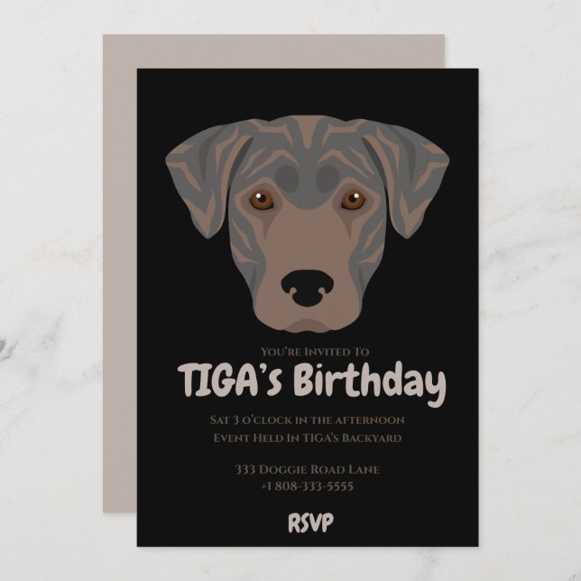 Cute puppy dog TIGA’s party  Invitation (Front/Back)