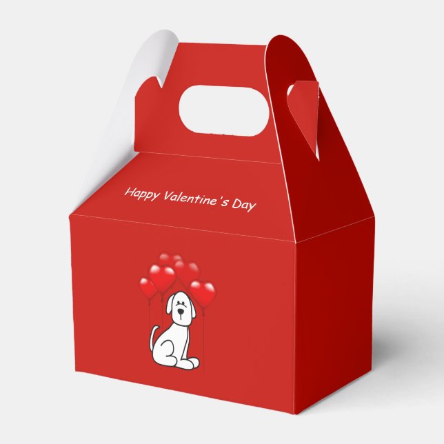 Cute Puppy Dog Valentine Red Heart Party Favor Boxes (Front Side)