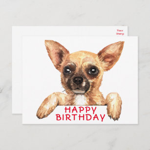 Cute Puppy Dog Watercolor Chihuahua Birthday Postcard