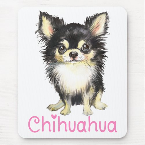 Cute Puppy Dog Watercolor Long Haired Chihuahua   Mouse Pad