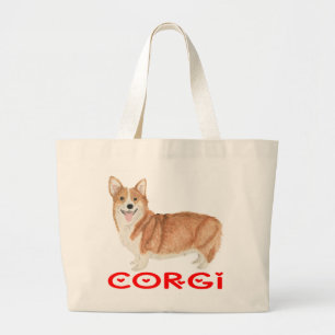 Cute Puppy Dog Watercolor Pembroke Welsh Corgi Large Tote Bag