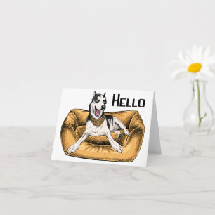 Cute Puppy Dog Watercolor Siberian Husky Hello  Ca Card