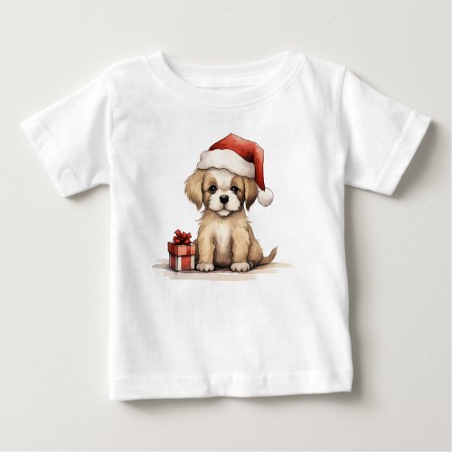Cute Puppy Dog Wearing a Santa Hat Christmas Baby T_Shirt
