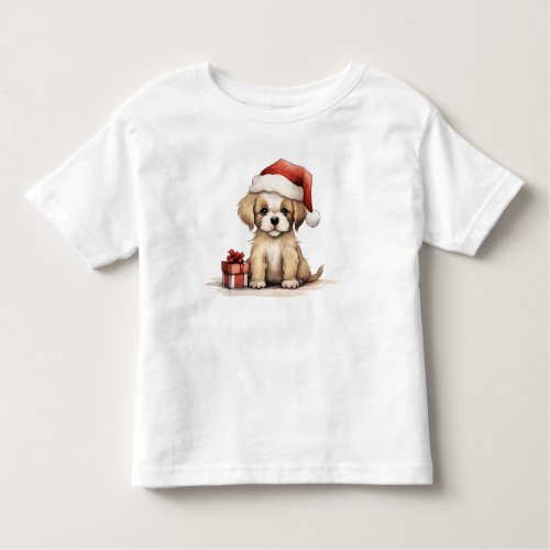 Cute Puppy Dog Wearing a Santa Hat Christmas Toddler T_shirt