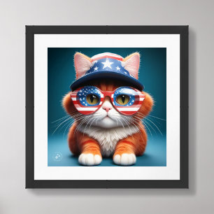 Cute Puppy Dog Wearing American Glasses and Hat Framed Art