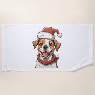Cute Puppy Dog wearing Christmas Hat Classic T-Shi Beach Towel