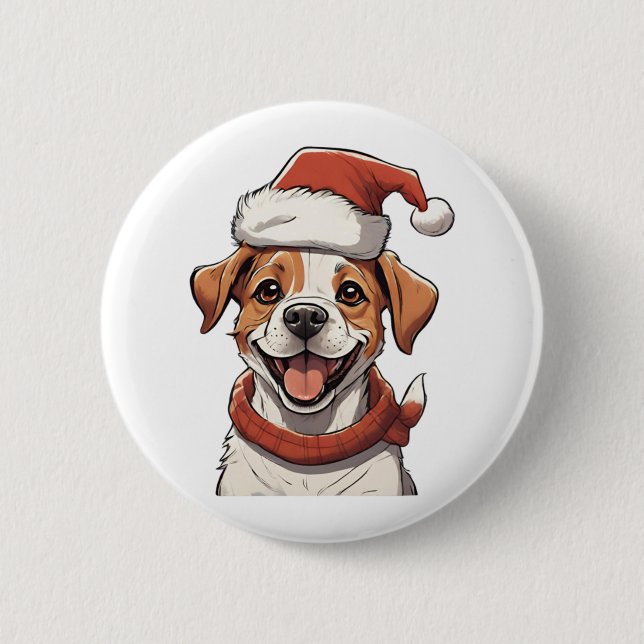 Cute Puppy Dog wearing Christmas Hat Classic T-Shi Button (Front)