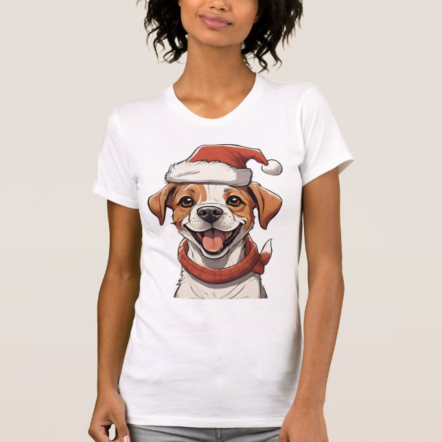 Cute Puppy Dog wearing Christmas Hat Classic T-Shi T-Shirt (Front)