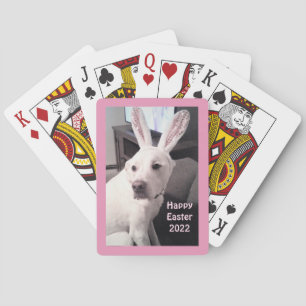 Cute Puppy Dog Wearing Easter Bunny Ears Pink Poker Cards