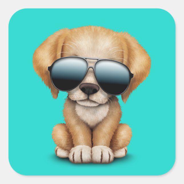 Cute Puppy Dog Wearing Sunglasses Square Sticker (Front)