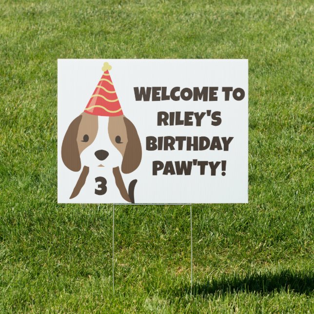 Cute puppy dog welcome kid's birthday party sign (Insitu)