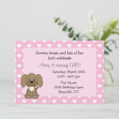 Cute Puppy Dog, White Hearts on Pink 1st Birthday Invitation (Standing Front)