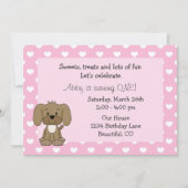 Cute Puppy Dog, White Hearts on Pink 1st Birthday Invitation (Front)