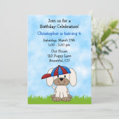 Cute Puppy Dog with Baseball Hat Birthday Invitation (Standing Front)