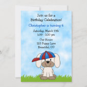 Cute Puppy Dog with Baseball Hat Birthday Invitation (Front)