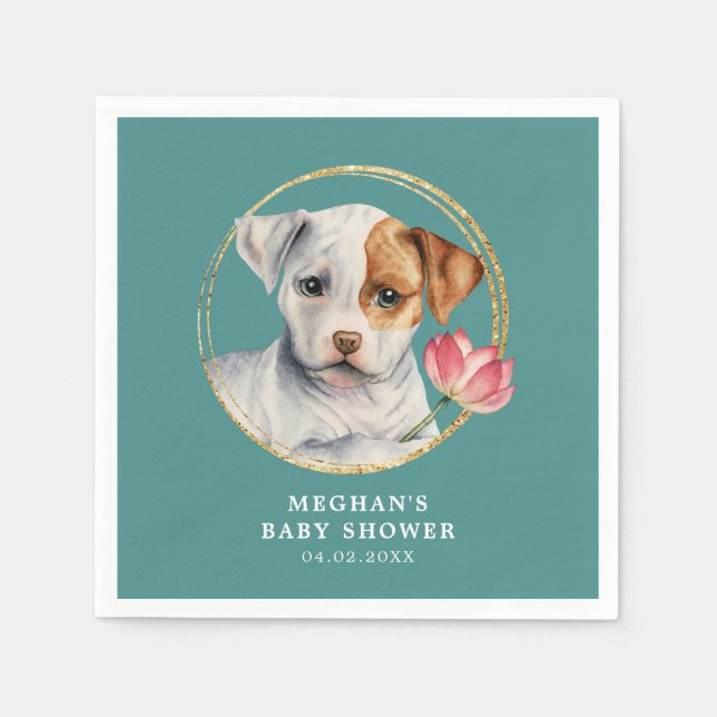 Cute Puppy Dog with Flower Baby Shower Napkins (Front)