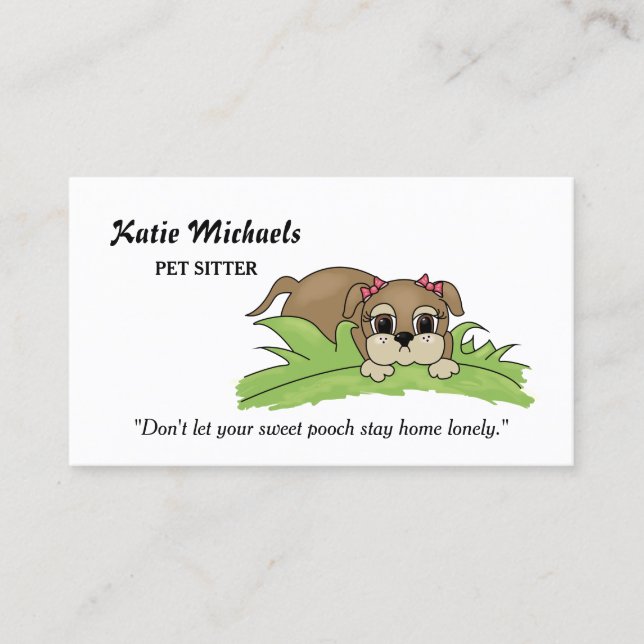 Cute Puppy Dog With Pink Bows Pet Sitting Services Business Card (Front)