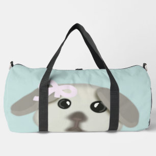 Cute Puppy Dog with Pink Ribbon Large Duffel Bag
