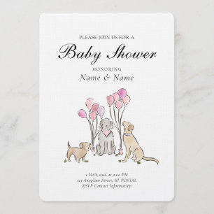 Cute Puppy Dogs and Balloons Boy Girl Shower Invitation