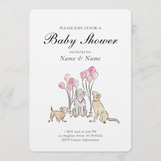 Cute Puppy Dogs and Balloons Boy Girl Shower Invitation