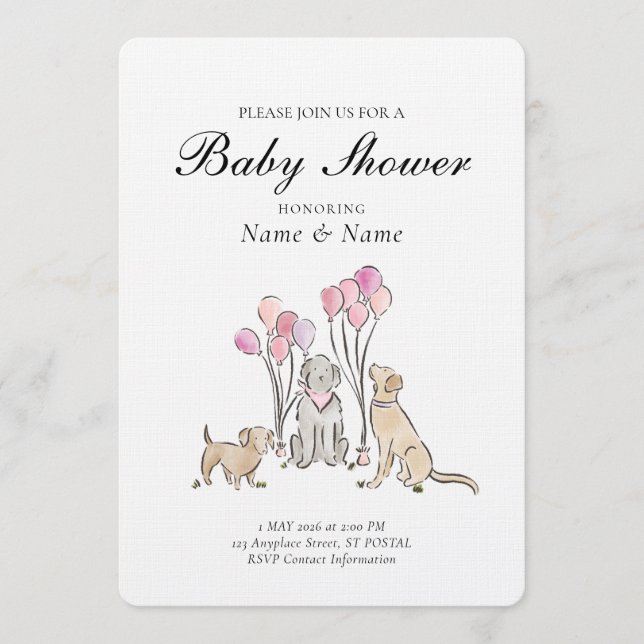 Cute Puppy Dogs and Balloons Boy Girl Shower Invitation (Front)