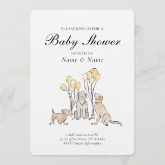 Cute Puppy Dogs and Balloons Gender Neutral Shower Invitation
