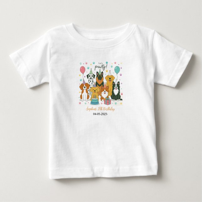 Cute Puppy Dogs Boy 5th Birthday Party Baby T-Shirt (Front)