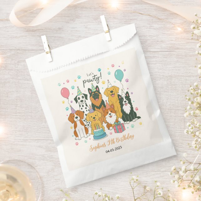 Cute Puppy Dogs Boy 5th Birthday Party Favor Bag (Clipped)