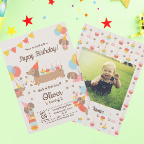 Cute Puppy Dogs Dachshund Birthday Pawty  Invitation