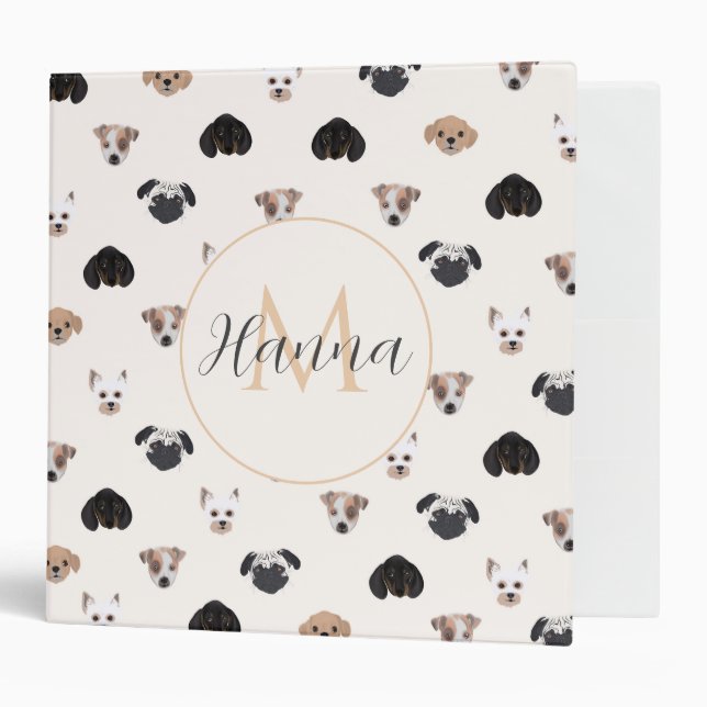Cute Puppy Dogs Illustration 3 Ring Binder (Front/Inside)