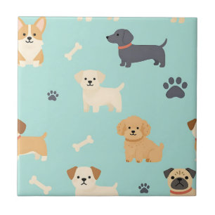 Cute Puppy Dogs Pattern Ceramic Tile