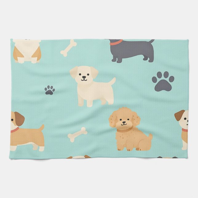 Cute Puppy Dogs Pattern Kitchen Towel (Horizontal)