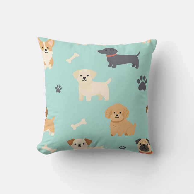 Cute Puppy Dogs Pattern Throw Pillow (Front)