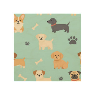 Cute Puppy Dogs Pattern Wood Wall Art