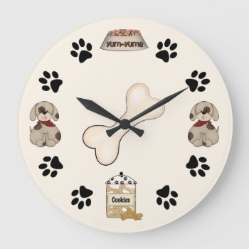 Cute Puppy Dogs  Paw Prints And Bone Large Clock by TheCutieCollection at Zazzle
