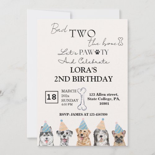 Cute Puppy Dogs Pawty Birthday Party Invitation