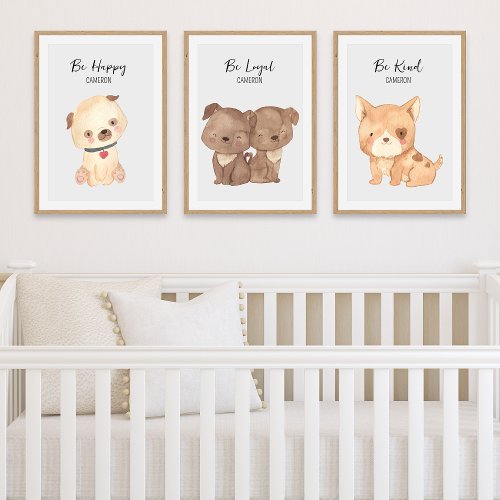 Cute Puppy Dogs Personalized Text Name Nursery  Wall Art Sets