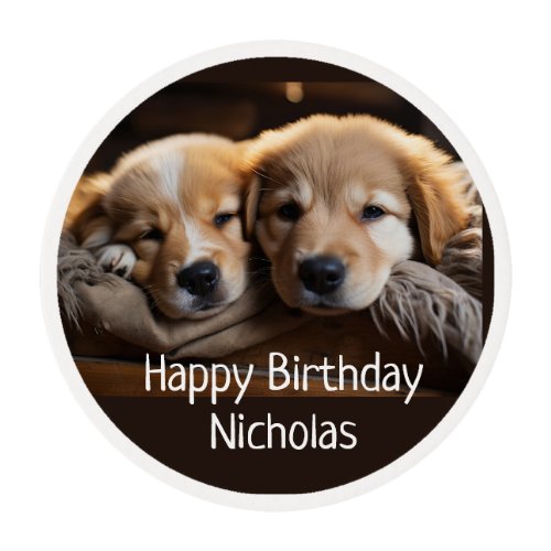 Cute Puppy Dogs Pet Animals Custom Birthday Edible Frosting Rounds