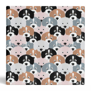 Cute Puppy Dogs Pink Black Illustration 3 Ring Binder