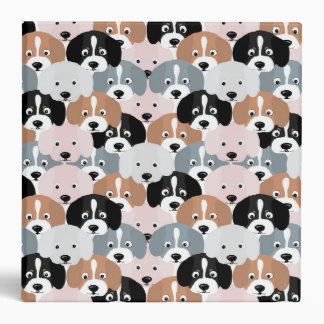 Cute Puppy Dogs Pink Black Illustration 3 Ring Binder