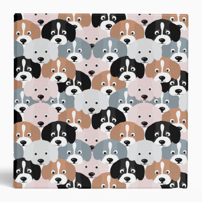 Cute Puppy Dogs Pink Black Illustration 3 Ring Binder (Front)