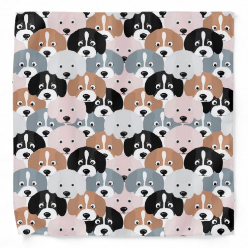 Cute Puppy Dogs Pink Black Illustration Bandana