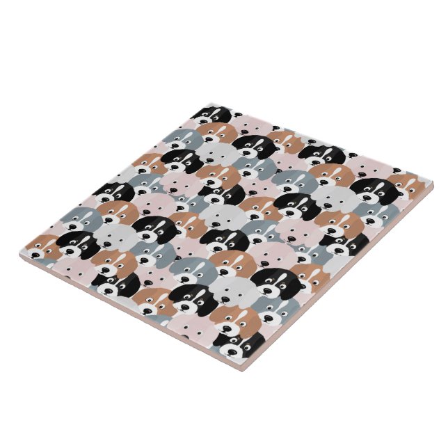 Cute Puppy Dogs Pink Black Illustration Ceramic Tile (Side)