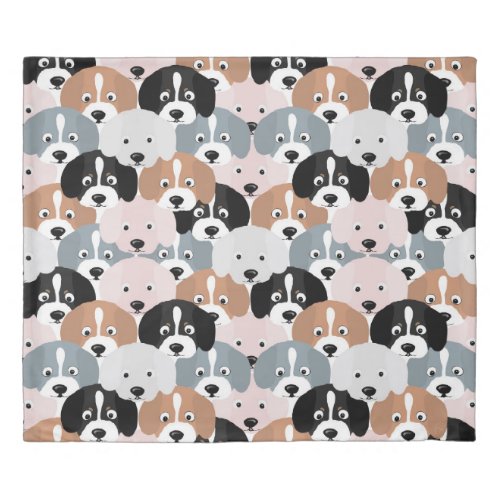 Cute Puppy Dogs Pink Black Illustration Duvet Cover