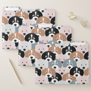 Cute Puppy Dogs Pink Black Illustration File Folder