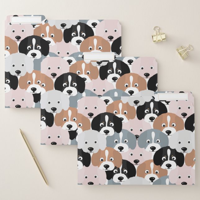 Cute Puppy Dogs Pink Black Illustration File Folder (Set)