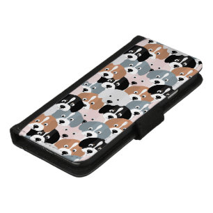 Cute Puppy Dogs Pink Black Illustration iPhone 8/7 Wallet Case